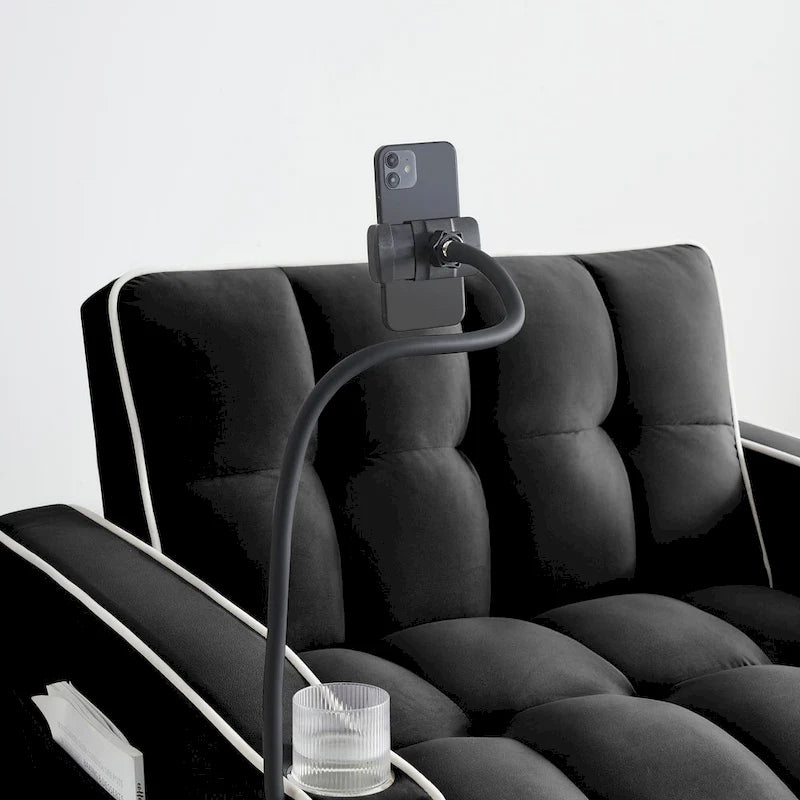 Sofá cama plegable, sofá moderno de terciopelo convertible en cama, con respaldo ajustable, puerto USB, cenicero y soporte giratorio para teléfono