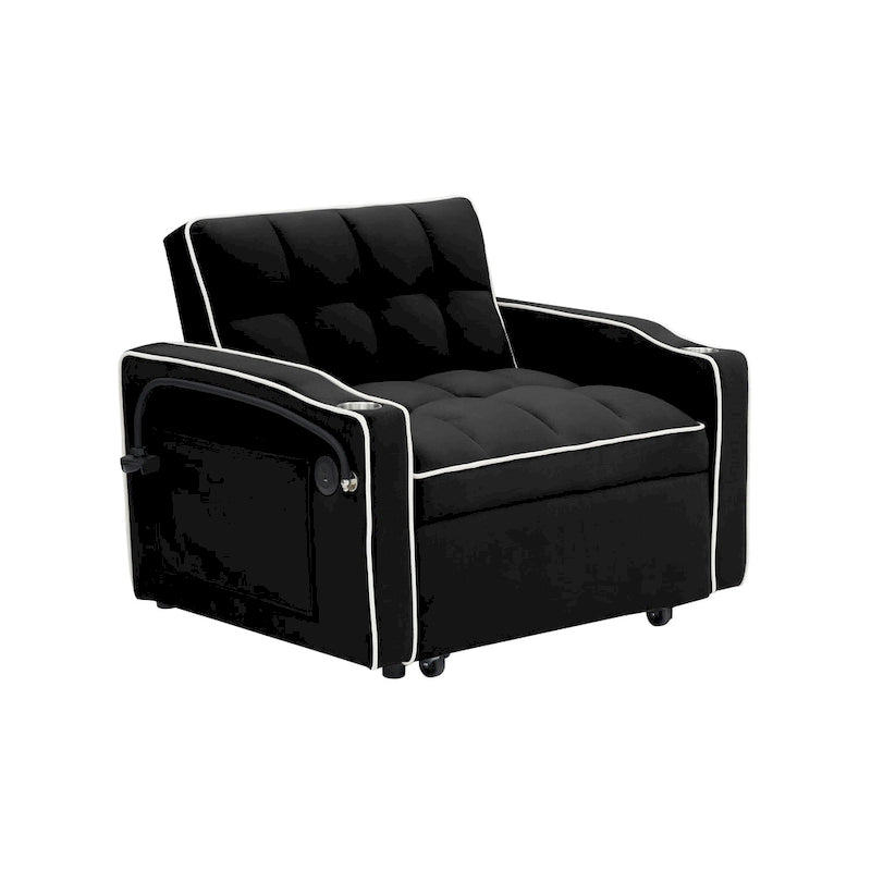 Sofá cama plegable, sofá moderno de terciopelo convertible en cama, con respaldo ajustable, puerto USB, cenicero y soporte giratorio para teléfono