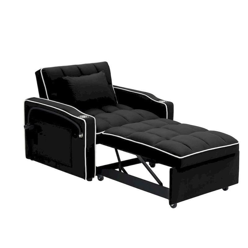 Sofá cama plegable, sofá moderno de terciopelo convertible en cama, con respaldo ajustable, puerto USB, cenicero y soporte giratorio para teléfono