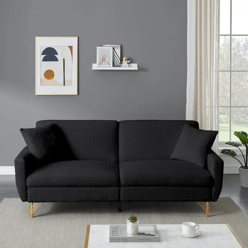 Canapé-lit en velours Teddy de 74.41 Inch avec dossier à réglage indépendant et fonction de rangement
