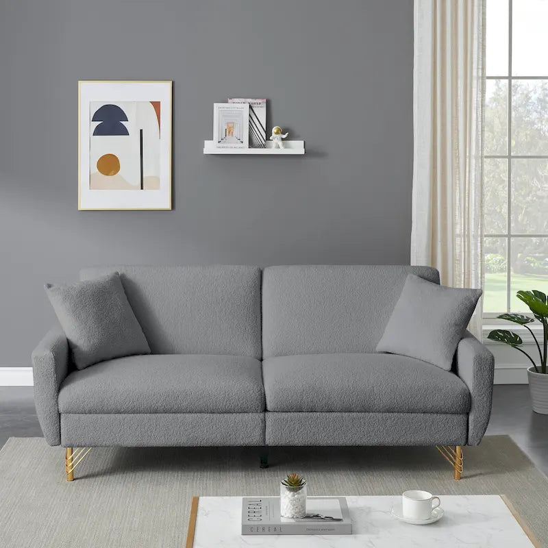 Canapé-lit en velours Teddy de 74.41 Inch avec dossier à réglage indépendant et fonction de rangement