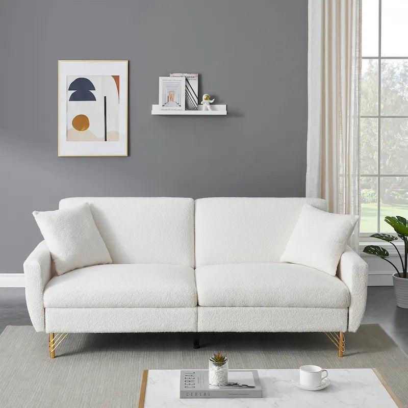 Canapé-lit en velours Teddy de 74.41 Inch avec dossier à réglage indépendant et fonction de rangement