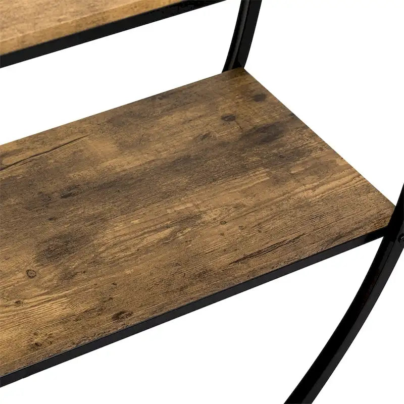 Table console en métal texturé et bois vieilli, forme demi-lune rustique