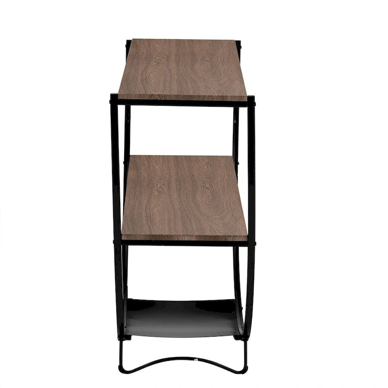 Table console en métal texturé et bois vieilli, forme demi-lune rustique