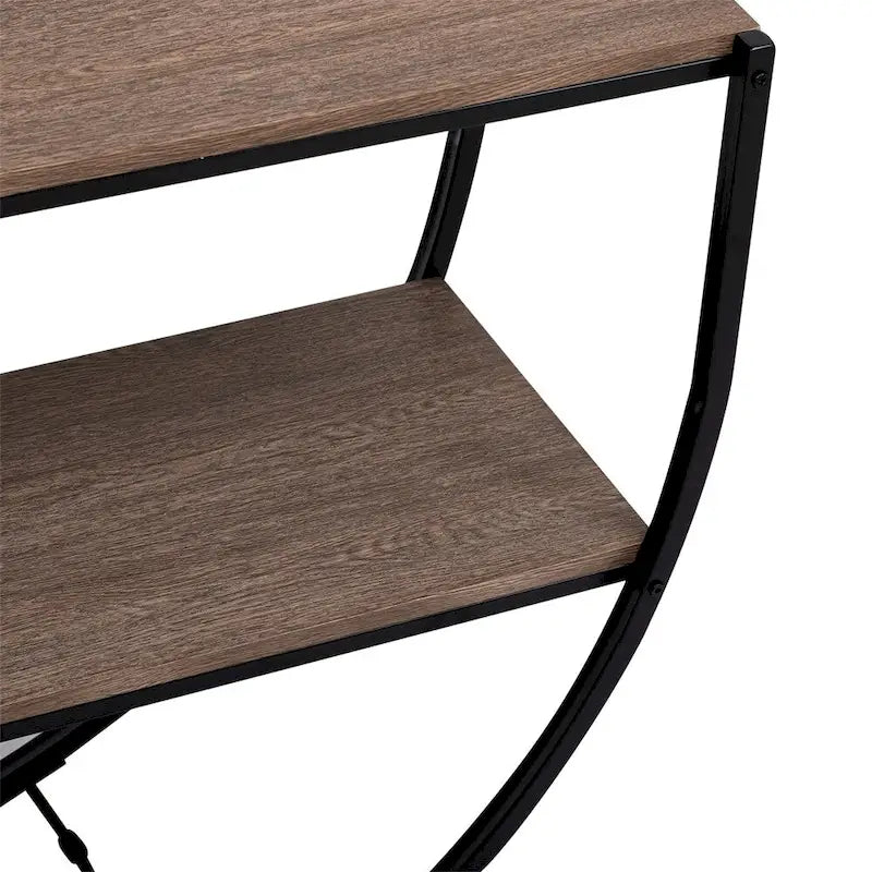 Table console en métal texturé et bois vieilli, forme demi-lune rustique
