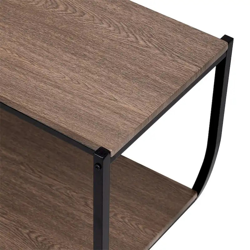 Table console en métal texturé et bois vieilli, forme demi-lune rustique