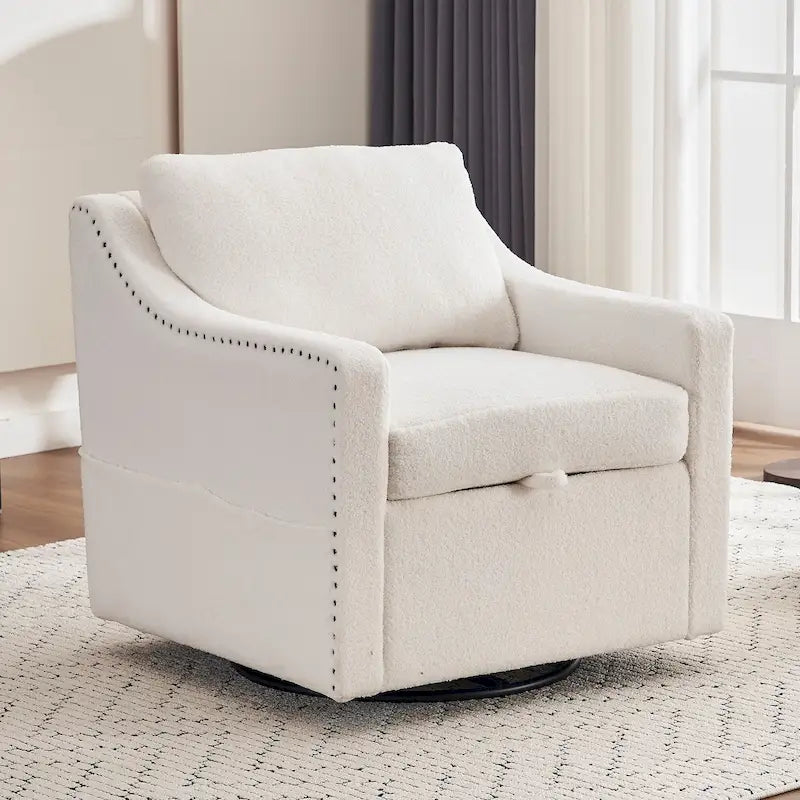 Fauteuil d’appoint moderne en lin (avec clous décoratifs et pivotement à 360 degrés)
