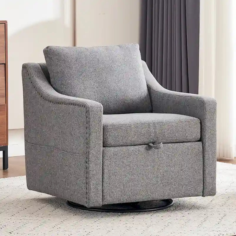 Fauteuil d’appoint moderne en lin (avec clous décoratifs et pivotement à 360 degrés)
