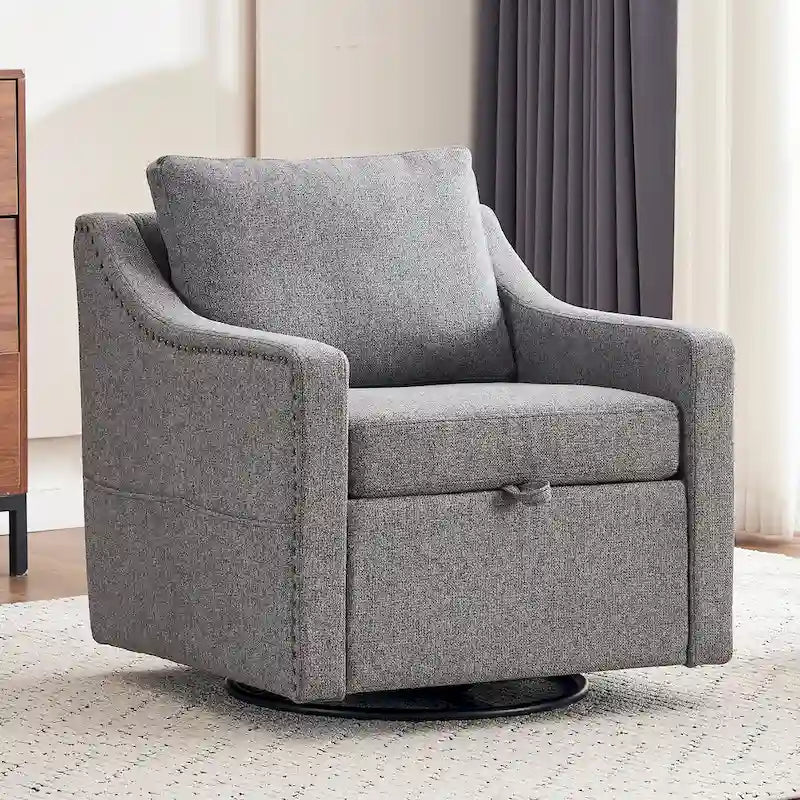 Fauteuil d’appoint moderne en lin (avec clous décoratifs et pivotement à 360 degrés)