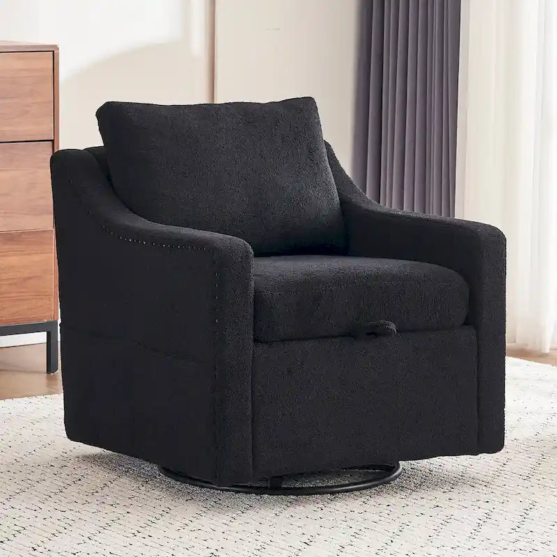 Fauteuil d’appoint moderne en lin (avec clous décoratifs et pivotement à 360 degrés)