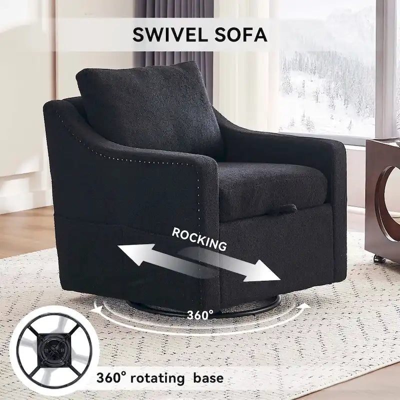 Fauteuil d’appoint moderne en lin (avec clous décoratifs et pivotement à 360 degrés)