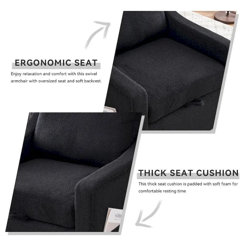 Fauteuil d’appoint moderne en lin (avec clous décoratifs et pivotement à 360 degrés)