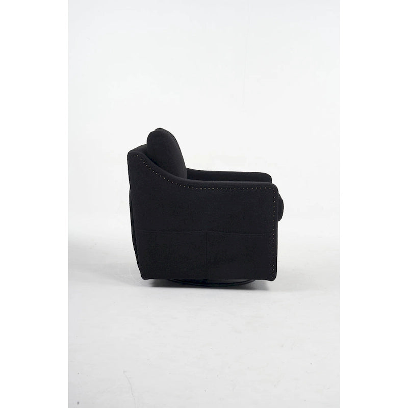 Fauteuil d’appoint moderne en lin (avec clous décoratifs et pivotement à 360 degrés)