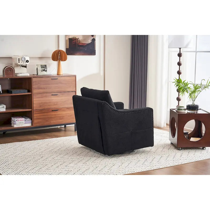 Fauteuil d’appoint moderne en lin (avec clous décoratifs et pivotement à 360 degrés)