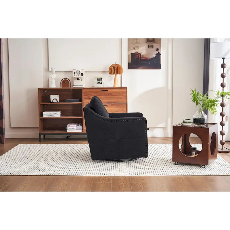 Fauteuil d’appoint moderne en lin (avec clous décoratifs et pivotement à 360 degrés)