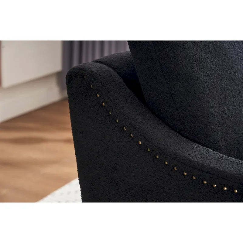 Fauteuil d’appoint moderne en lin (avec clous décoratifs et pivotement à 360 degrés)