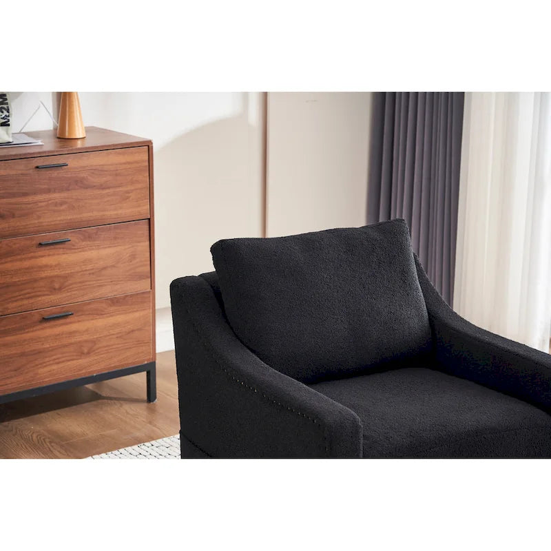 Fauteuil d’appoint moderne en lin (avec clous décoratifs et pivotement à 360 degrés)