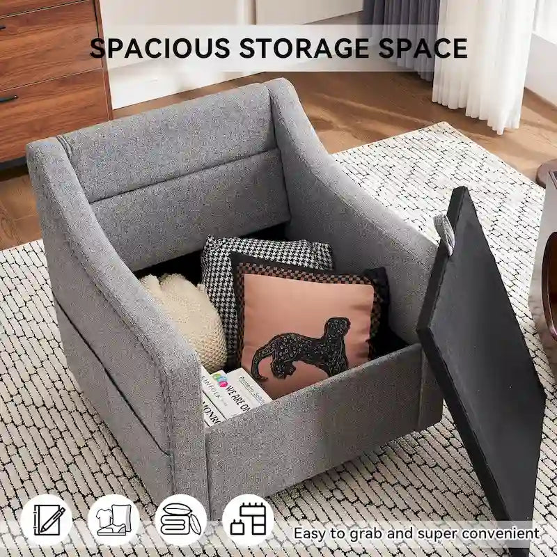 Fauteuil d’appoint moderne en lin (avec clous décoratifs et pivotement à 360 degrés)