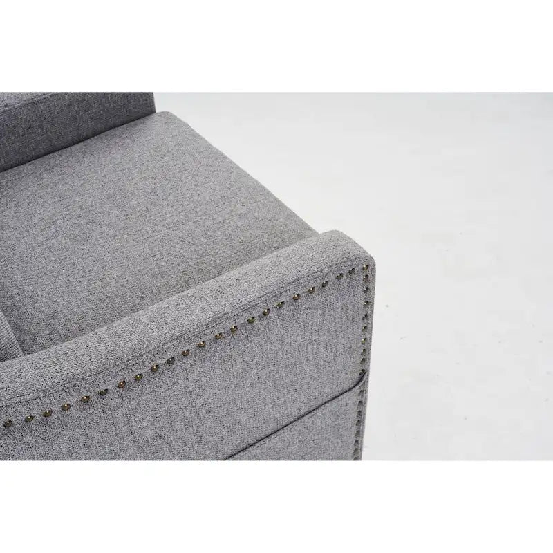 Fauteuil d’appoint moderne en lin (avec clous décoratifs et pivotement à 360 degrés)
