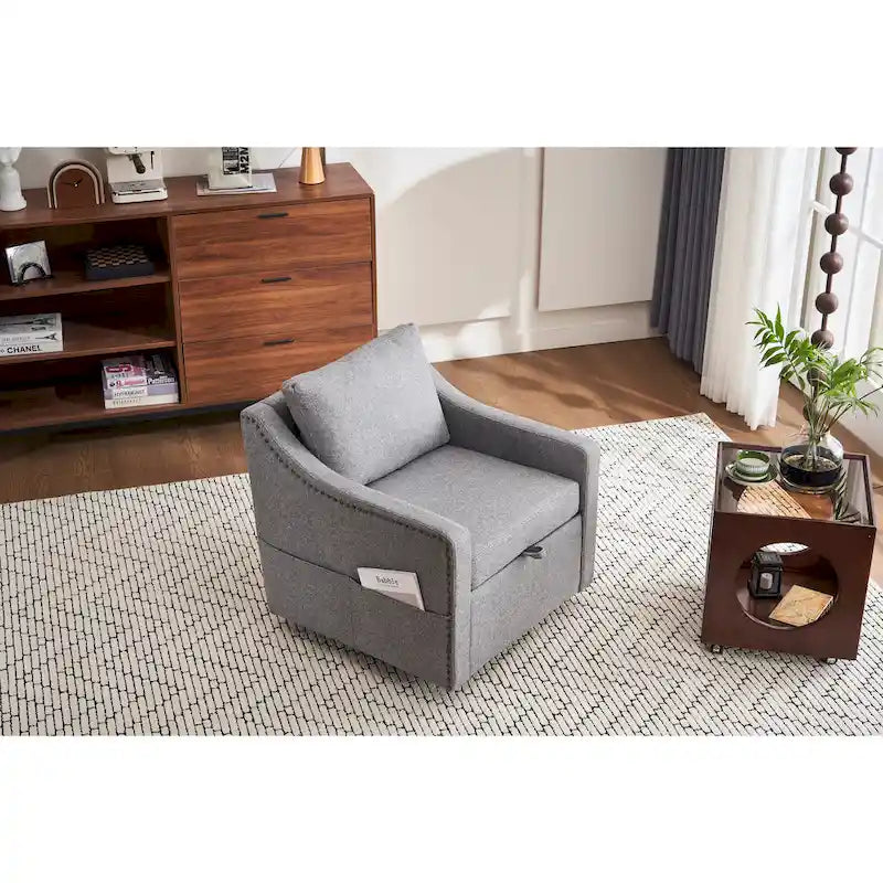 Fauteuil d’appoint moderne en lin (avec clous décoratifs et pivotement à 360 degrés)