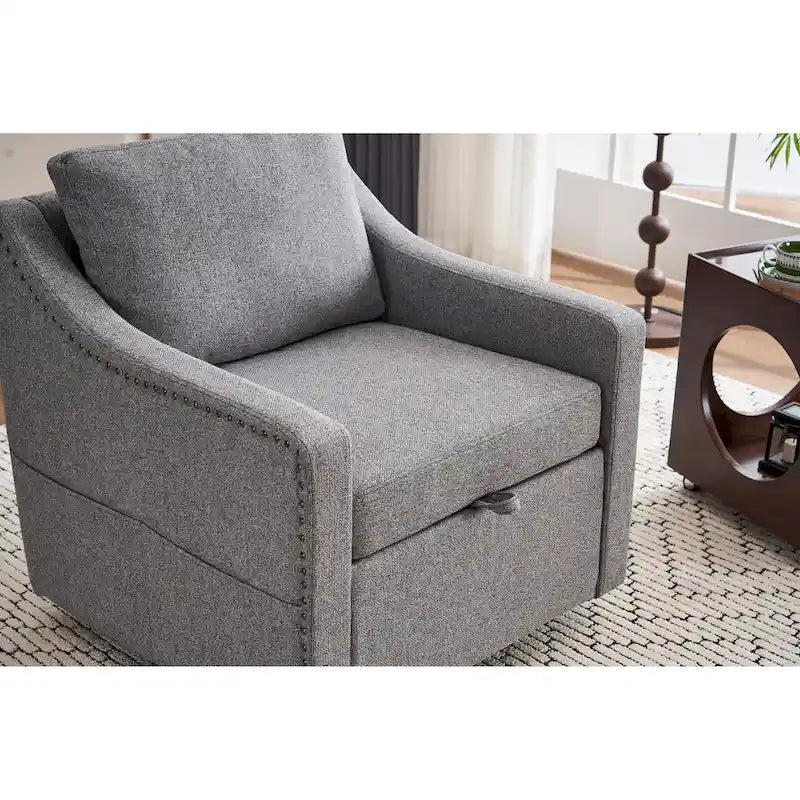 Fauteuil d’appoint moderne en lin (avec clous décoratifs et pivotement à 360 degrés)