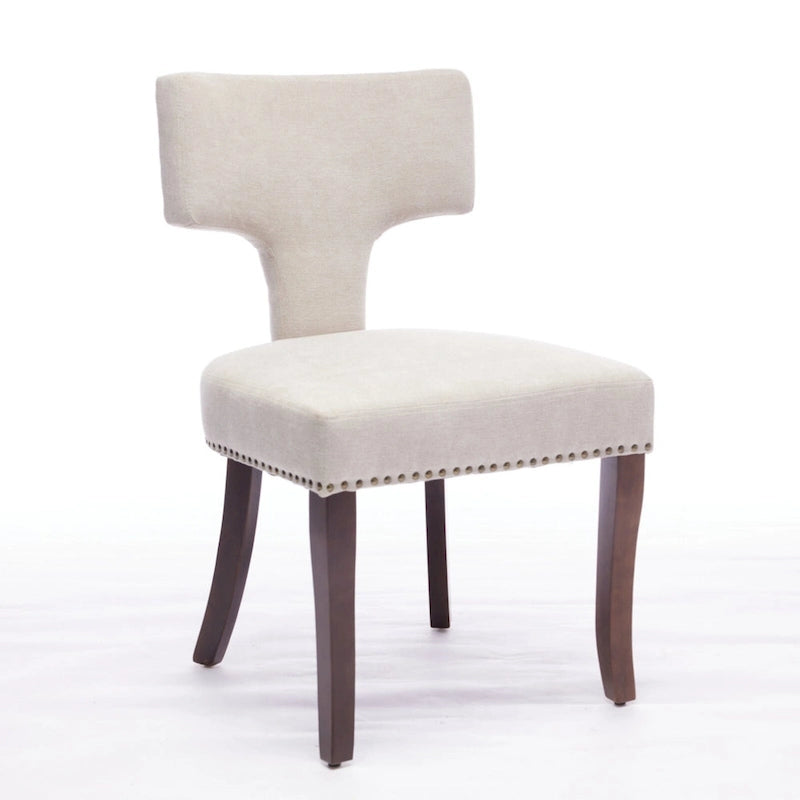Lot de 2 chaises de salle à manger modernes, chaise d’appoint rembourrée en lin avec dossier incurvé et structure en bois d’hévéa