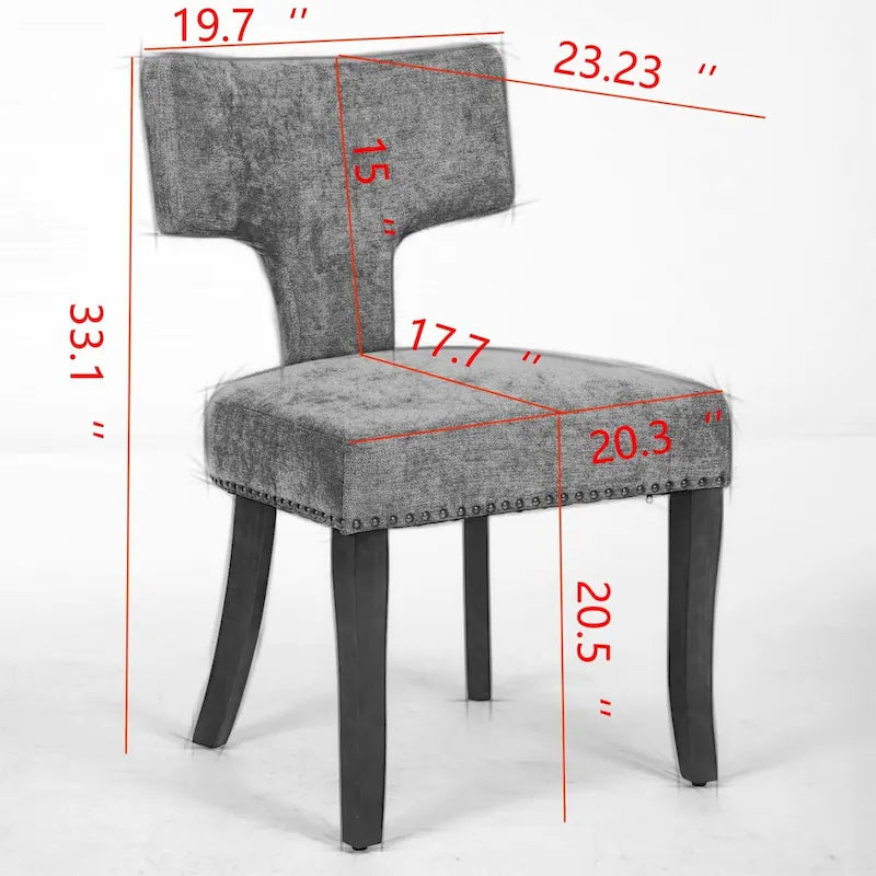 Moderne Esszimmerstühle im 2er-Set, gepolsterter Akzentstuhl aus Leinenstoff mit geschwungener Rückenlehne, Küchenstühle mit Gestell aus Gummibaumholz