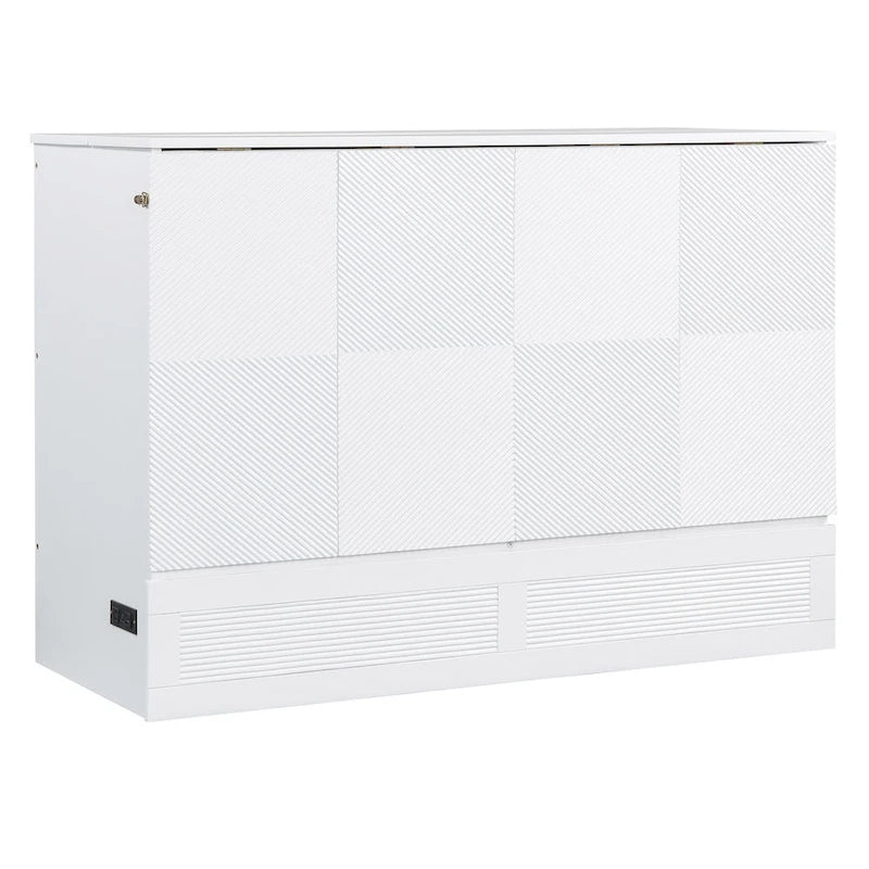 Lit escamotable mural format Full/Queen avec grand tiroir de rangement, meuble-lit escamotable gain de place avec un ensemble de prises et des ports USB