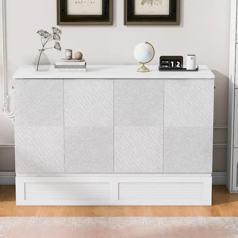 Lit escamotable mural format Full/Queen avec grand tiroir de rangement, meuble-lit escamotable gain de place avec un ensemble de prises et des ports USB