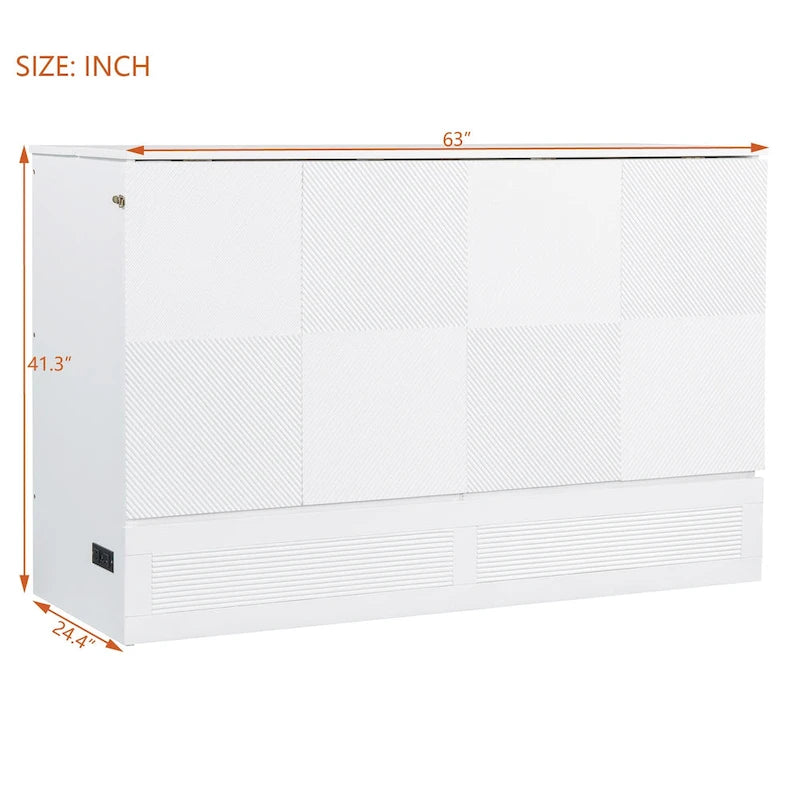 Lit escamotable mural format Full/Queen avec grand tiroir de rangement, meuble-lit escamotable gain de place avec un ensemble de prises et des ports USB