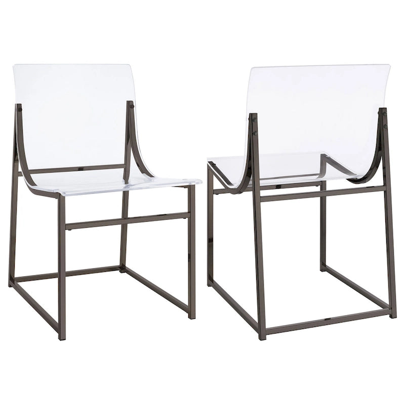 Esszimmerstühle (2er-Set), Sitzfläche und Rückenlehne aus transparentem Acryl, schwarzes Nickel-Finish, 18 Zoll
