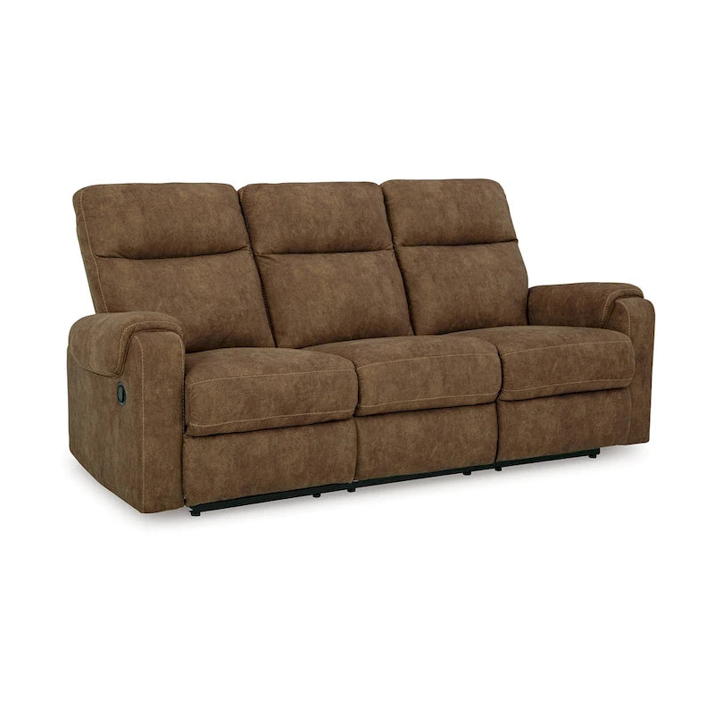 Woli Manual Recliner Sofa, 86 Inch, Classic Foam, Brown Faux Leather