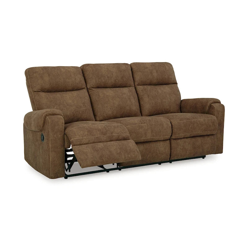 Sofá reclinable manual, 86 pulgadas, espuma clásica, cuero sintético marrón