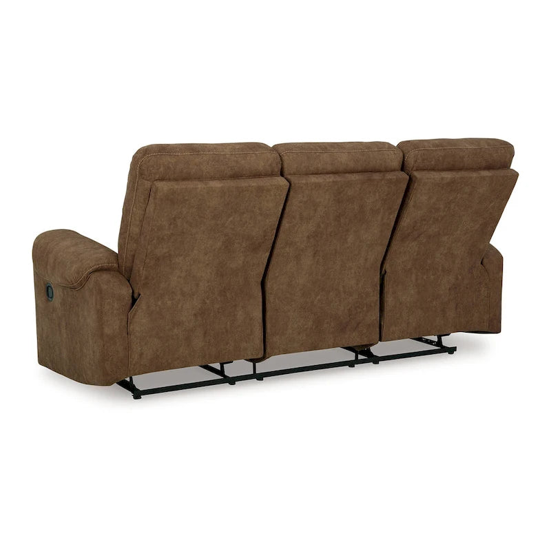 Sofá reclinable manual, 86 pulgadas, espuma clásica, cuero sintético marrón
