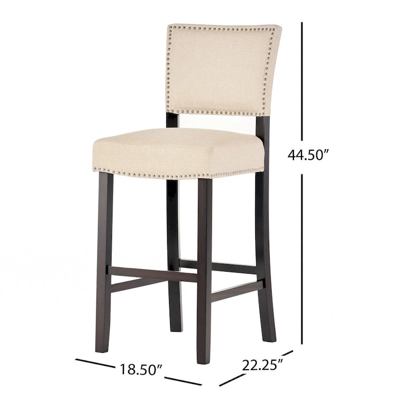 Ensemble de 2 tabourets de comptoir, chaises d’îlot de cuisine avec pieds en bois, chaises de salle à manger rembourrées sans accoudoirs avec dossier