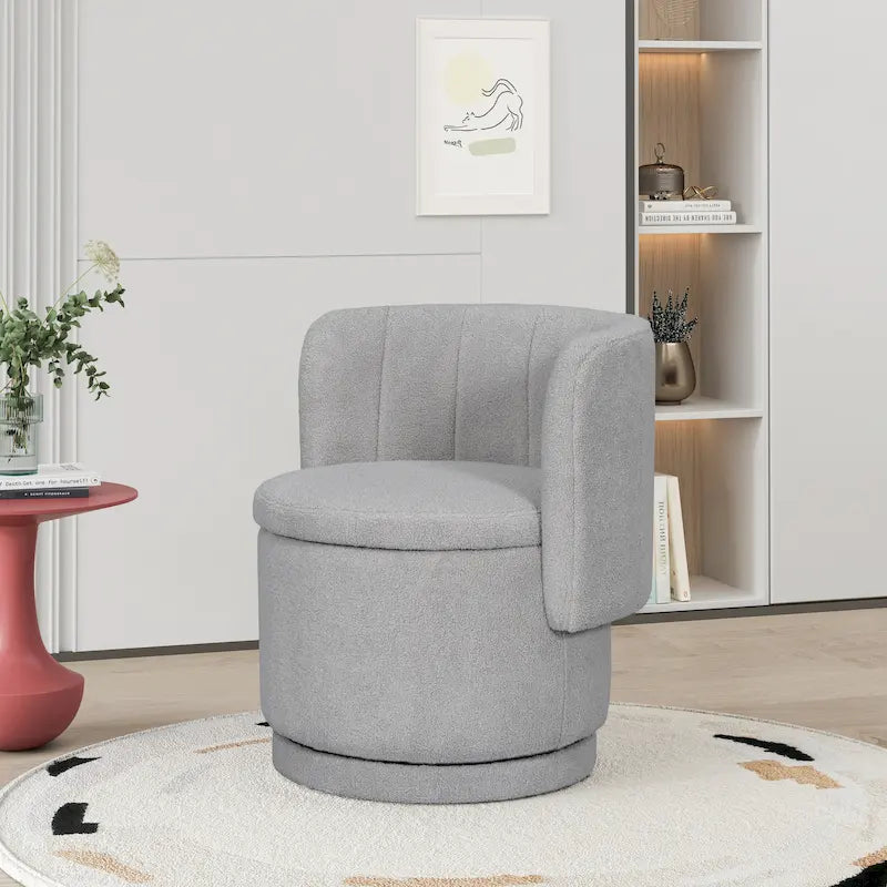Fauteuil d’appoint pivotant en tissu bouclé avec espace de rangement, pour le salon, gris