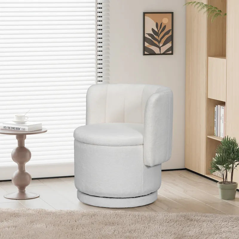 Fauteuil d’appoint pivotant en tissu bouclé avec espace de rangement, pour le salon, gris