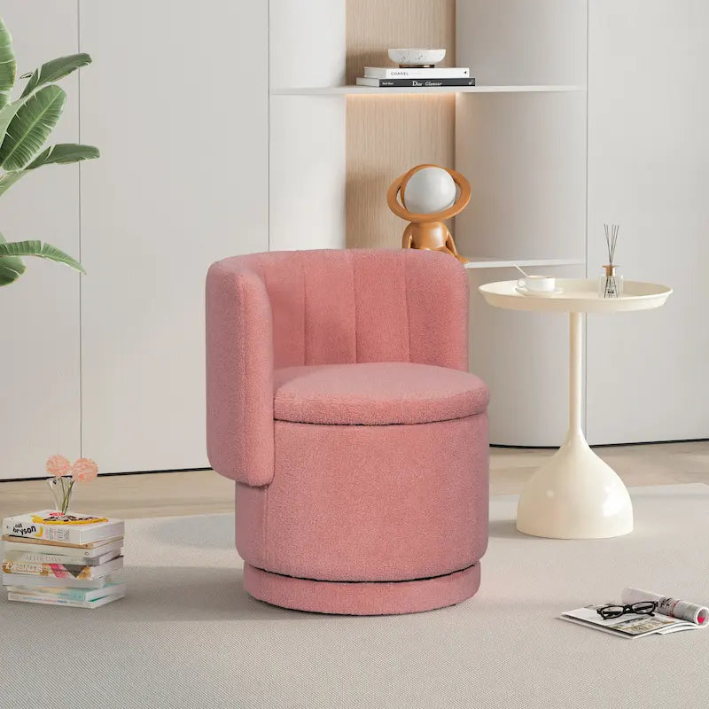 Fauteuil d’appoint pivotant en tissu bouclé avec espace de rangement, pour le salon, gris