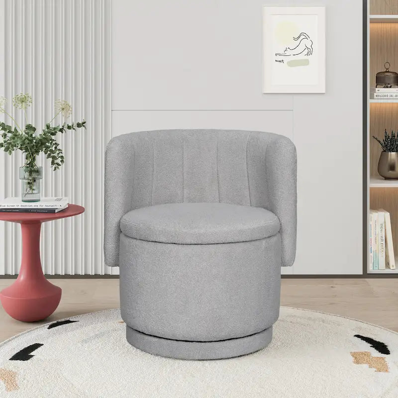 Drehbarer Akzentstuhl aus Bouclé-Stoff mit Stauraum, fürs Wohnzimmer, Grau