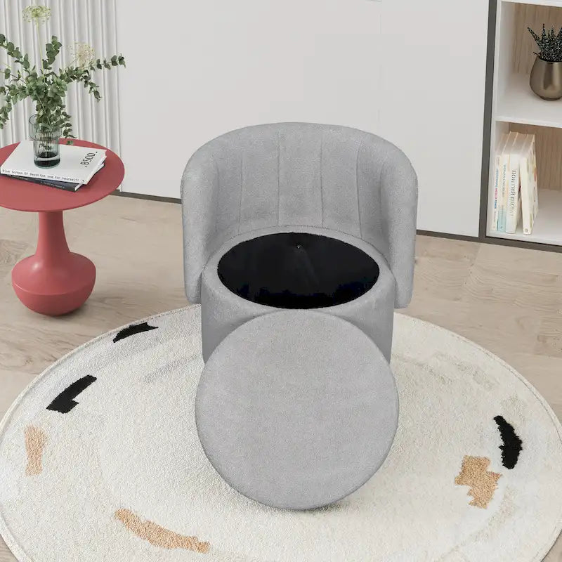 Fauteuil d’appoint pivotant en tissu bouclé avec espace de rangement, pour le salon, gris