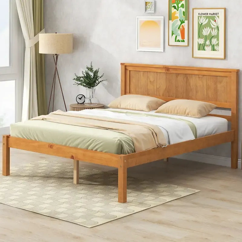 Plattformbett aus Kiefernholz mit Lattenrost und Kopfteil