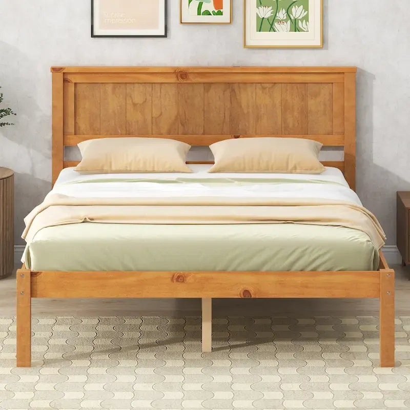 Plattformbett aus Kiefernholz mit Lattenrost und Kopfteil