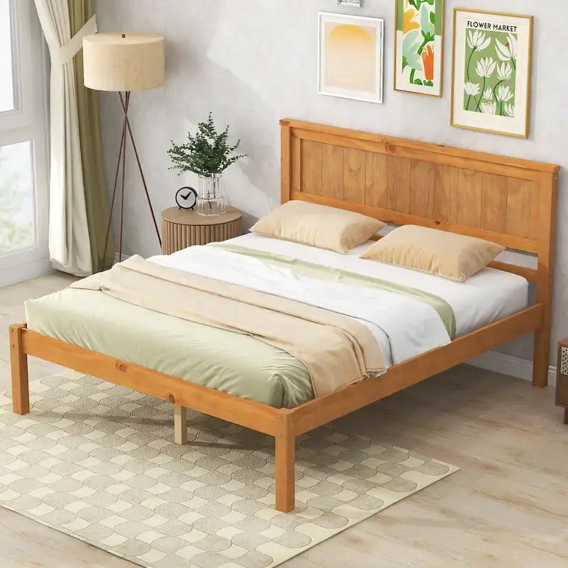 Plattformbett aus Kiefernholz mit Lattenrost und Kopfteil