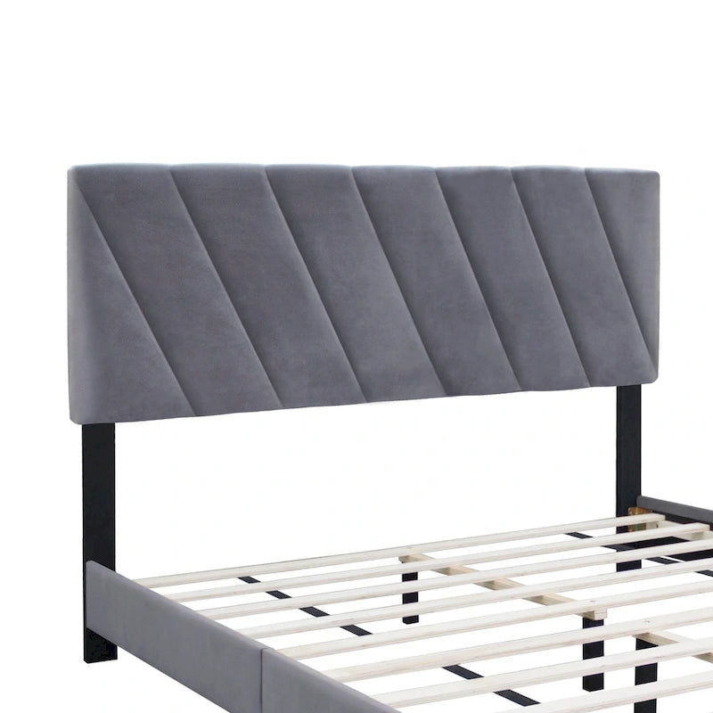 Cadre de lit plateforme rembourré réglable de style moderne gris, format Queen, pour chambre à coucher