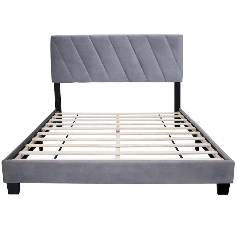 Cadre de lit plateforme rembourré réglable de style moderne gris, format Queen, pour chambre à coucher