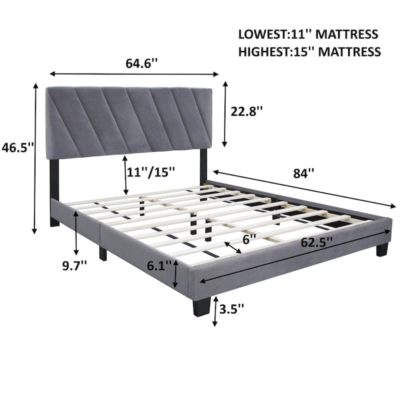 Cama tipo plataforma tapizada ajustable tamaño queen de estilo moderno gris para dormitorio