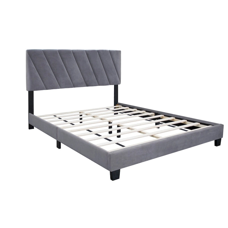 Cama tipo plataforma tapizada ajustable tamaño queen de estilo moderno gris para dormitorio
