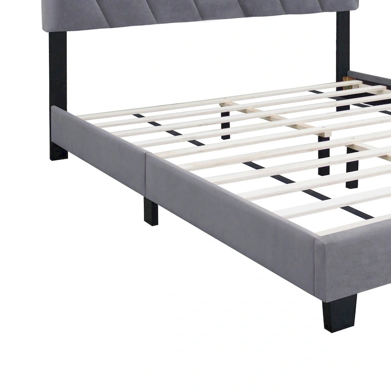 Cama tipo plataforma tapizada ajustable tamaño queen de estilo moderno gris para dormitorio