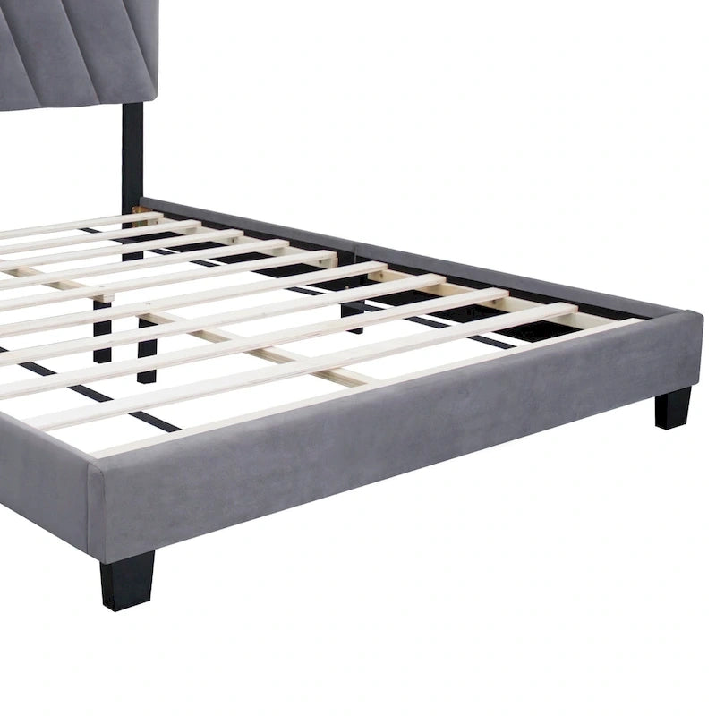 Cama tipo plataforma tapizada ajustable tamaño queen de estilo moderno gris para dormitorio