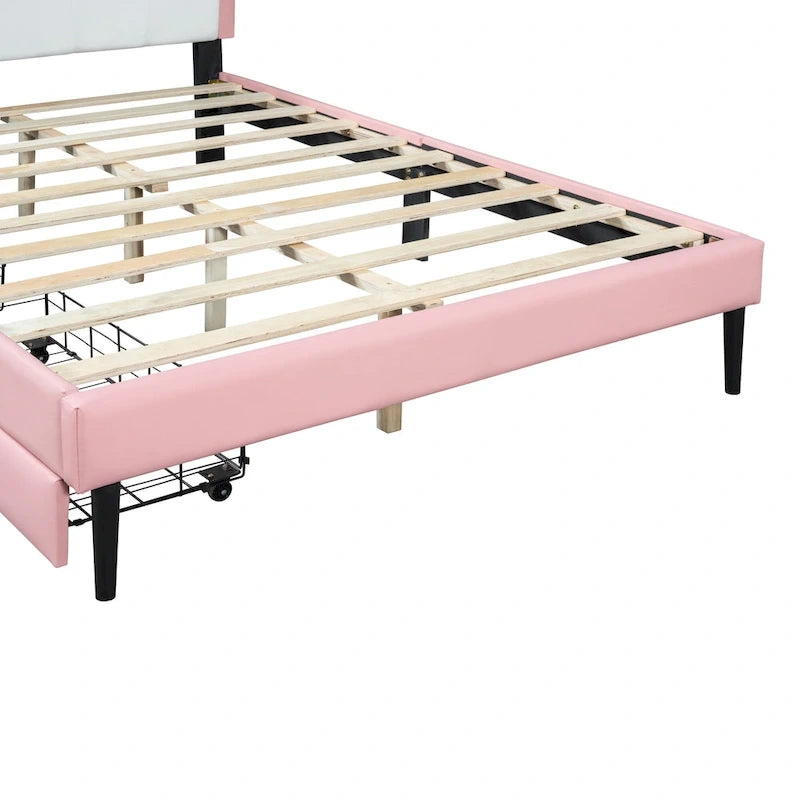 Cama tapizada de princesa con cabecero con corona y cajones